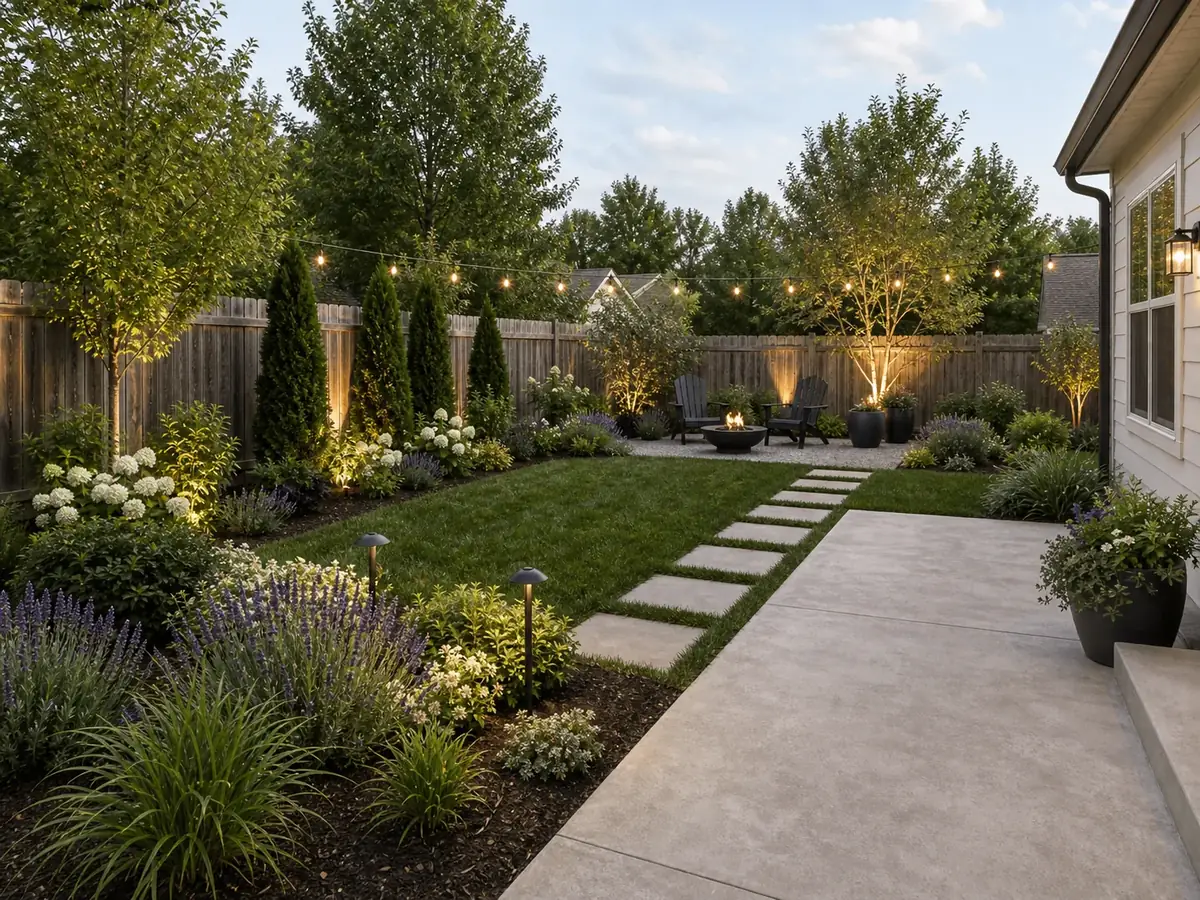 Site photo transformed into an early landscape concept with planting, paths, and outdoor space direction