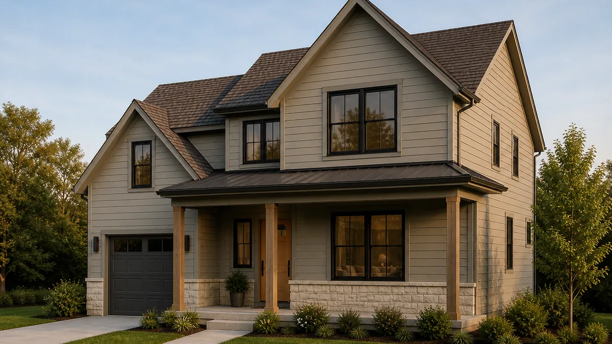 Same two-story house from a front-right three-quarter exterior perspective