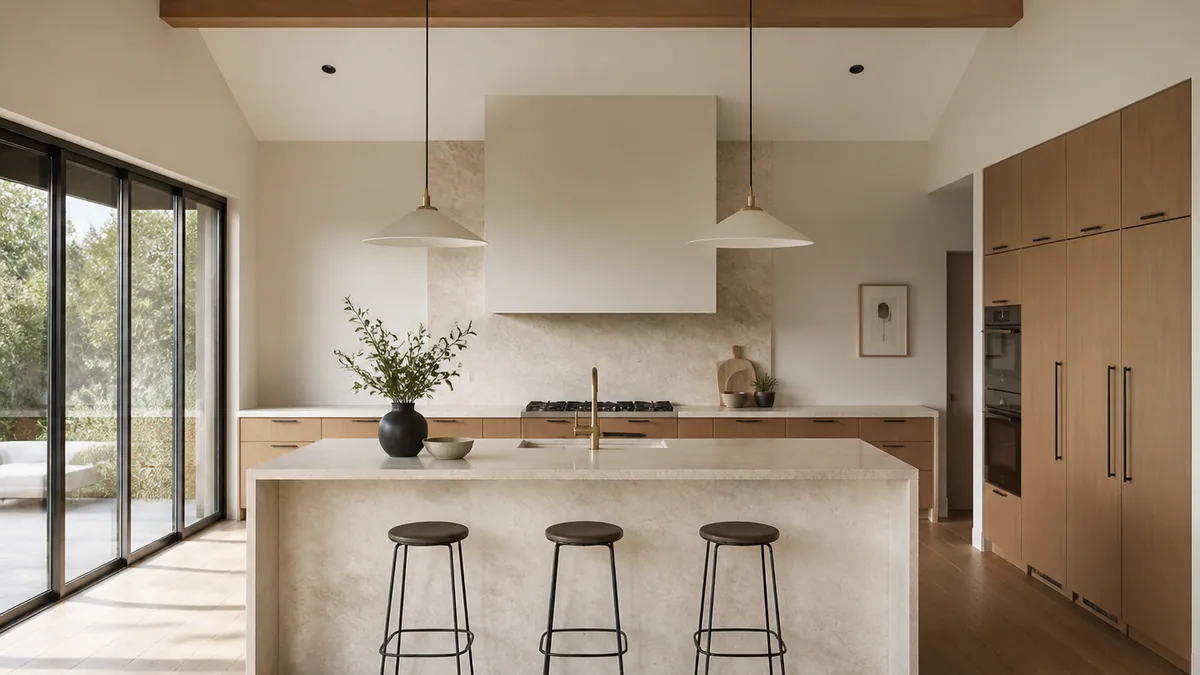 Contemporary kitchen from a standard eye-level view before changing perspective