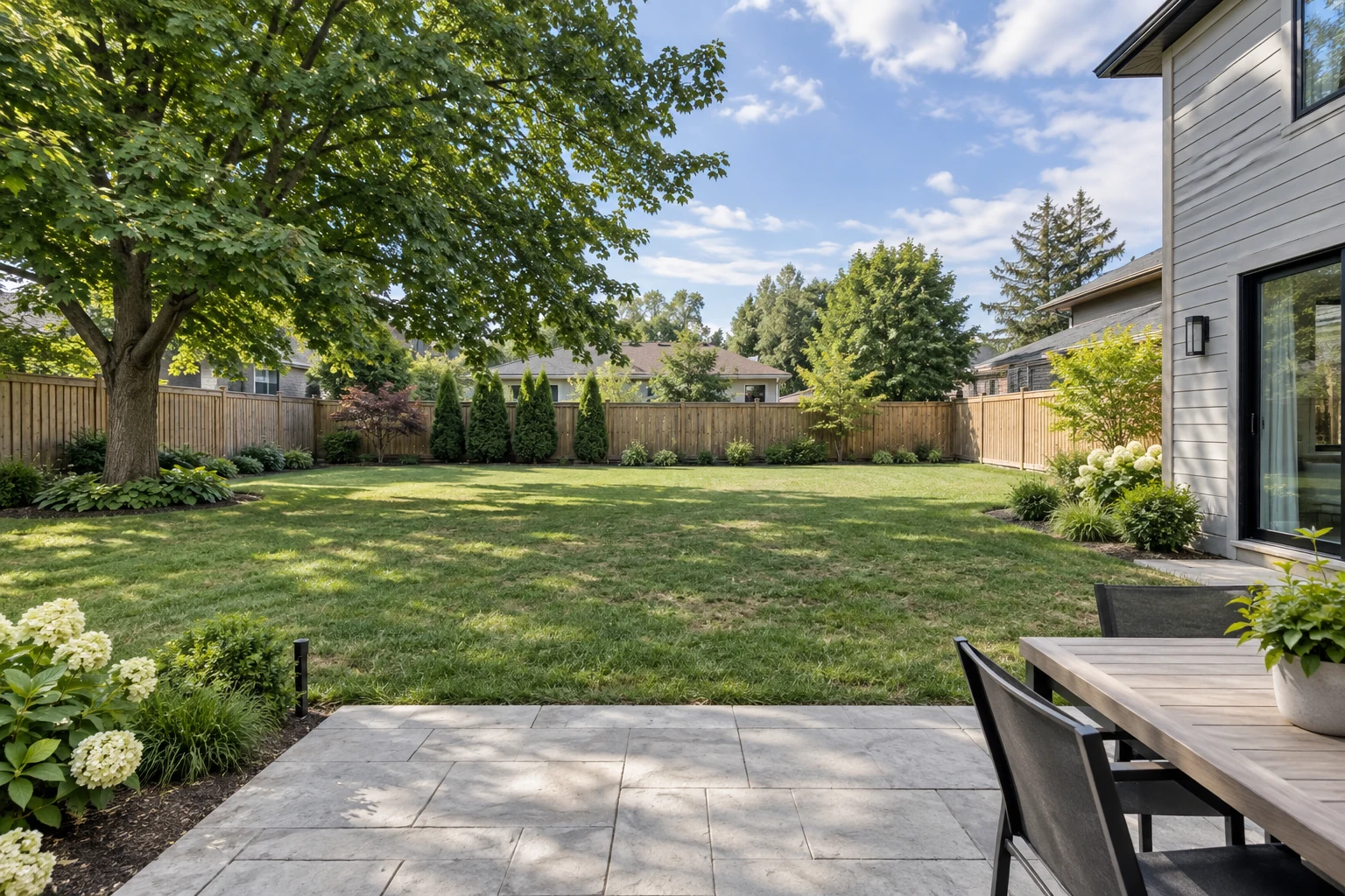 Empty backyard before adding an AI swimming pool design concept