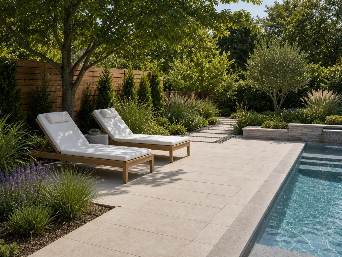 Pool area before AI pool design with existing pool edge and deck